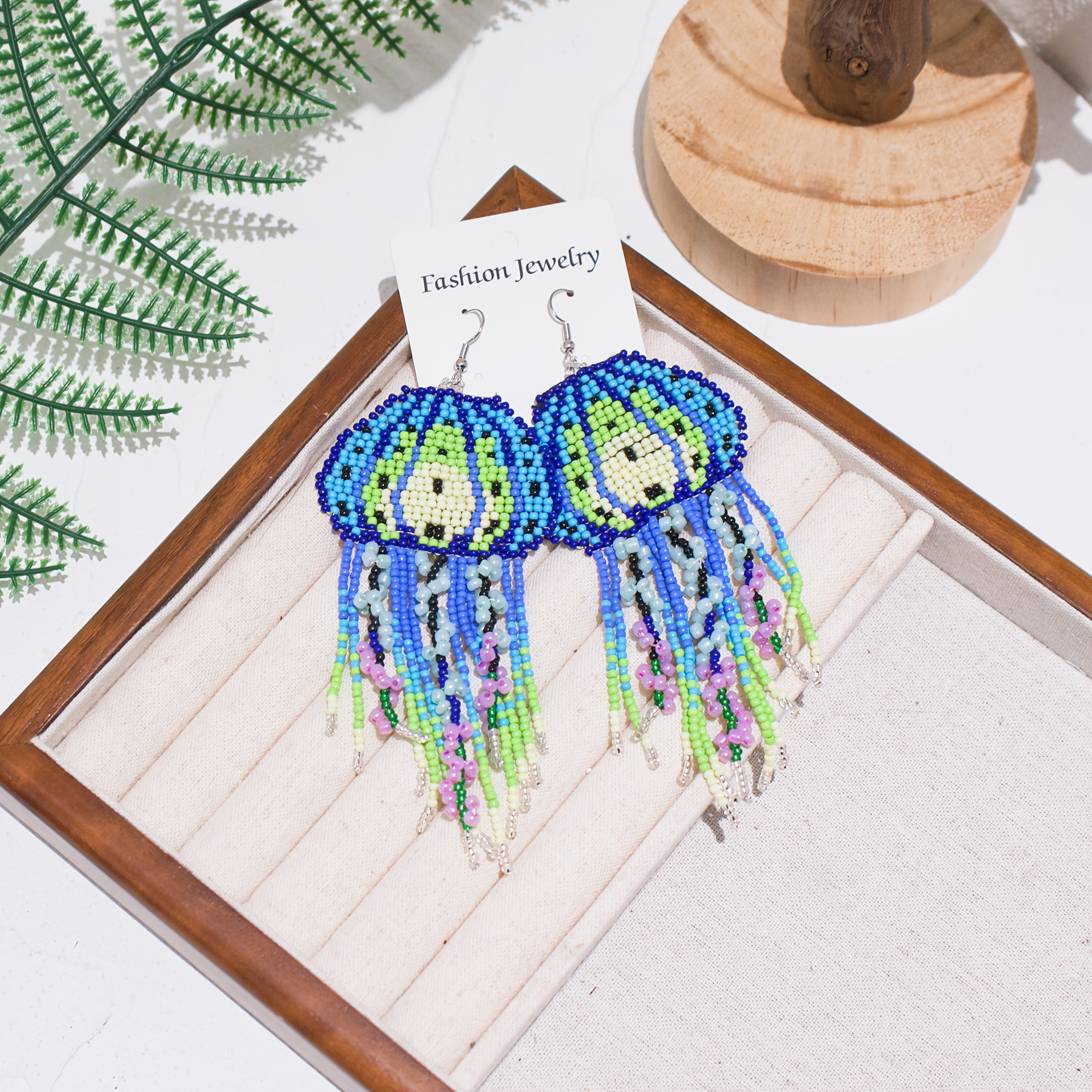Boho Beaded Drop Earrings Multicolor Gradient K Gold Plated for Beach Vacation